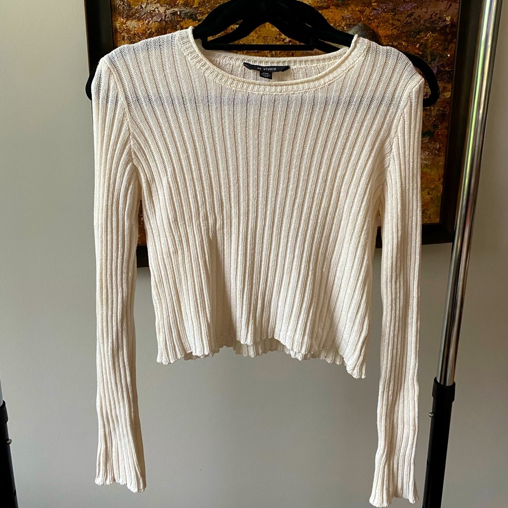 American Eagle, ribbed, cream, cropped sweater